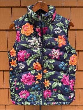 LANDS END | Navy Floral Quilted Down Grandmacore Puffer Vest | Size MP 10/12